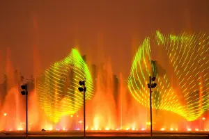 Fountains Prints: South America, Peru, Lima, laser projections on the Fantasy Fountain, part of