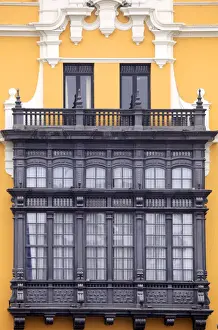 Architectural Detail Prints: South America, Peru, Lima, wooden balcony window on Lima Municipal Palace (Palacio