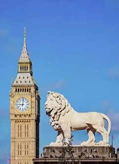 Images Dated 28th November 2022: South Bank Lion and Big Ben, London, England, United Kingdom