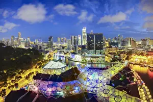Illumination Prints: South East Asia, Singapore, Elevated view over the Entertainment district of Clarke Quay