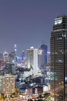 Images Dated 14th June 2013: South East Asia, Thailand, Bangkok, a view of Bangkoks business district at night