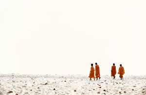 Images Dated 14th June 2013: South East Asia, Thailand, Ko Jam, monks on the beach