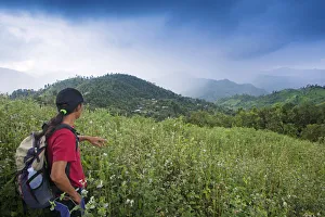 South East Asia, Thailand, North, Mae Hong Son, a trekker on a hill tribe hike in