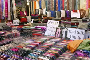 Images Dated 14th June 2013: South East Asia, Thailand, Phetchaburi Province, Hua Hin, Night Market, thai silks