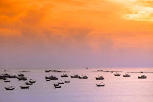South East Asia, Vietnam, Binh Thuan, Mui Ne, fishing boats in the natural harbour