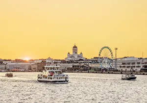 South harbour and City Center Skyline at sunset, Helsinki, Uusimaa County, Finland
