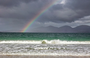 Rainbow Prints: South Harris hills and rainbow from Traigh Rosamol