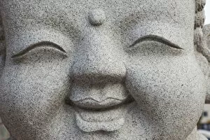 Images Dated 7th January 2011: South Korea, Seoul, Jogyesa Temple, Facial Detail of Stone Buddha Carving