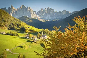 Dolomites Collection: South Tyrol, Italy, Dolomites Alps. Val di Funes and Santa Maddalena church with Odle
