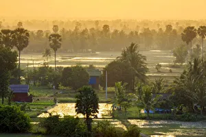Cambodia Prints: Southeast Asia, Cambodia, Kampot, rural scene with rice paddies and small farms