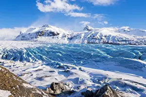 Southern Iceland, Europe. Panoramic view of a glacier in wintertime