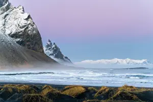 Tide Prints: Southern Iceland: the tide is rising on the Stokksnes black beach under Vestrahorn