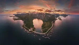 Reine Prints: Southern part of the Lofoten Islands archipelago seen from a bit south of Reine