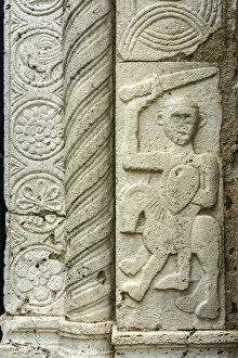 Warrior Collection: Sovana Cathedral, detail of the portal column. Sovana, Grosseto, Tuscany, Italy