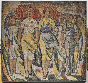 Soviet modernist mosaic, 1970s, Vichuga, Ivanovo region, Russia