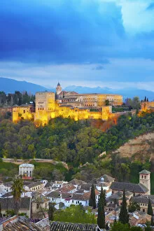 National Landmark Gallery: Spain, Andalucia, Granada, Alhambra at dusk