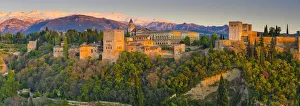 Alhambra Prints: Spain, Andalucia, Granada Province, Granada, Alhambra Palace and Sierra Nevada mountains