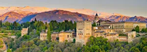 Andalusia Prints: Spain, Andalucia, Granada Province, Granada, Alhambra Palace and Sierra Nevada mountains