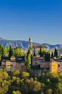 Images Dated 15th March 2013: Spain, Andalucia, Granada Province, Granada, Alhambra Palace and Sierra Nevada mountains