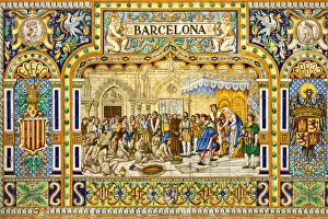Images Dated 27th March 2012: Spain, Andalucia Region, Seville Province, Seville, Plaza Espana, Barcelona tile wall