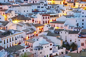 Spain, Andalucia, Setenil, view over village at dusk, Close-up