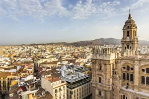 Spain, Andalusia, Malaga, View of Malaga Cathedral from an elevated point of view