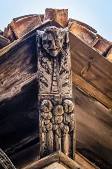 Teruel Prints: Spain, Aragon, Mora de Rubielos, Carved wood in the ceiling of an old house in Mora de