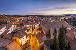 Teruel Prints: Spain, Aragon, Mora de Rubielos, The center of Mora de Rubielos at dusk