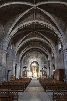 Spain, Aragon, Mora de Rubielos, Nave of Sant Marys church in Mora de Rubielos