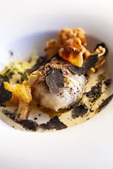 Teruel Prints: Spain, Aragon, Mora de Rubielos, Scallops covered with aged pork bacon
