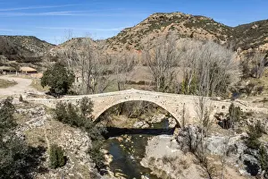 Teruel Prints: Spain, Aragon, Rubielos de Mora, The Fonseca bridge on Rio Mijares river