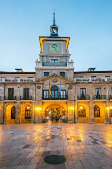 Ayuntamiento Prints: Spain, Asturias, Oviedo. Town hall in Plaza de la ConstituciAon