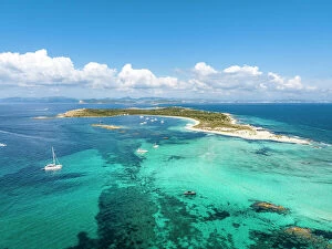 Sail Boat Collection: Spain, Balearic Islands, Formentera, Ses Illetes, Elevated view of Espalmador island