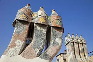 Images Dated 16th June 2011: Spain, Barcelona, Casa Batllo, The Rooftop Chimneys