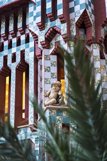 Spain, Barcelona, Casa Vicens. Putto in the decoration of the rear facade