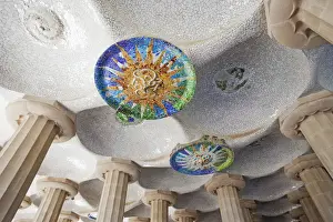 Gaudi Prints: Spain, Barcelona, Guell Park, Ceiling Detail in the Hall of Columns
