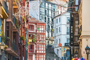 Spain, Basque Country, Bilbao. Typical medieval architecture of the Casco Viejo (old