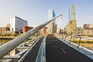 Biscay Prints: Spain, Basque Country, Bilbao. Zubizuri bridge (White Bridge) across the Nervion River