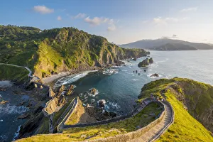 Biscay Prints: Spain, Basque Country, Gaztelugatxe. Walkway to the hermitage at sunset