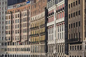 Spain, Basque Country Region, Vizcaya Province, Bilbao, riverfront buildings, central