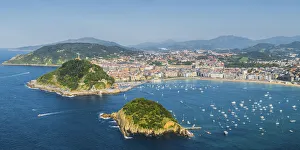Spain, Basque Country, San Sebastian (Donostia). Santa Clara Island and the Concha Bay