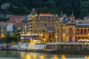 Images Dated 15th March 2019: Spain, Basque Country, San Sebastian (Donostia), City hall and old town illuminated
