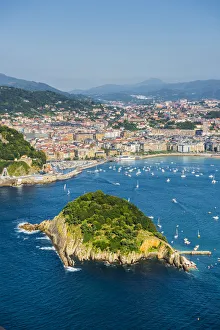 Spain, Basque Country, San Sebastian (Donostia). Santa Clara Island and the Concha Bay