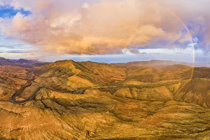 Images Dated 24th March 2020: Spain, Canary Islands, Fuerteventura, mountain road crossing the volcanic landscape near