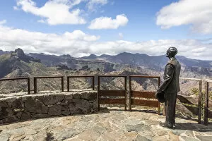 Images Dated 16th May 2022: Spain, Canary Islands, Gran Canaria, Artenara, Miguel de Unamuno statue on the viewpoint of