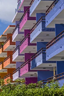 Spain, Canary Islands, Gran Canaria Island, Playa del Ingles, colorful balconies