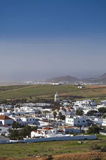 Spain, Canary Islands, Lanzarote, Teguise, elevated town view