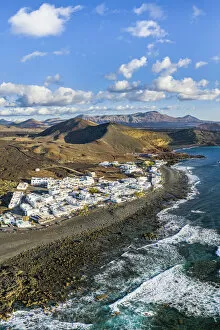 Images Dated 24th March 2020: Spain, Canary Islands, Lanzarote, aerial view of El Golfo village
