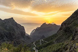Spain, Canary Islands, Tenerife, Teno massif and in the background the island of La Gomera
