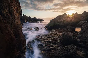 Spain, Canary Islands, Tenerife, Bocha del Diablo at sunset